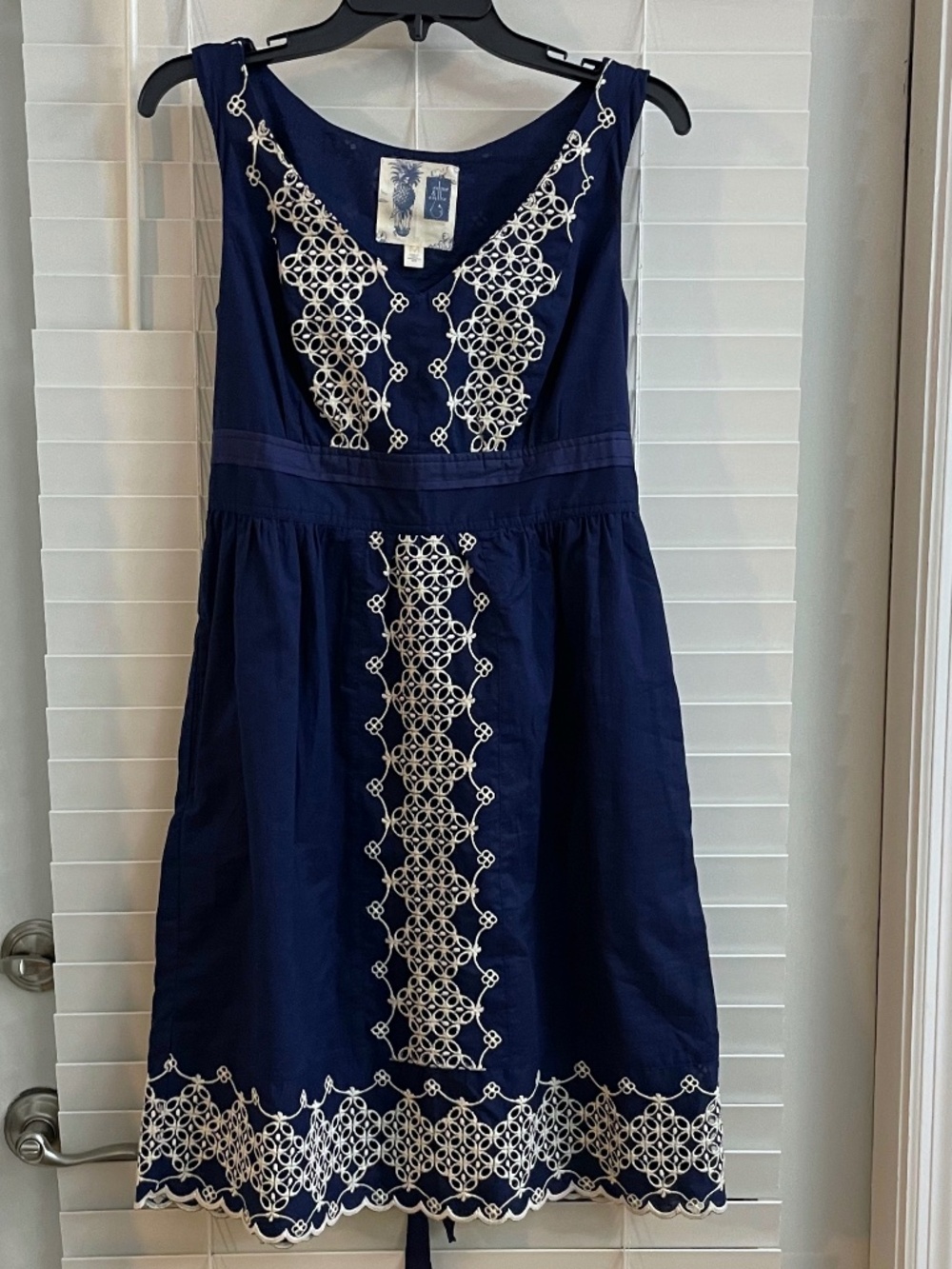 Edme & Esyllte Blue & White Embroidered Dress Cotton & Silk Size M Anthropologie